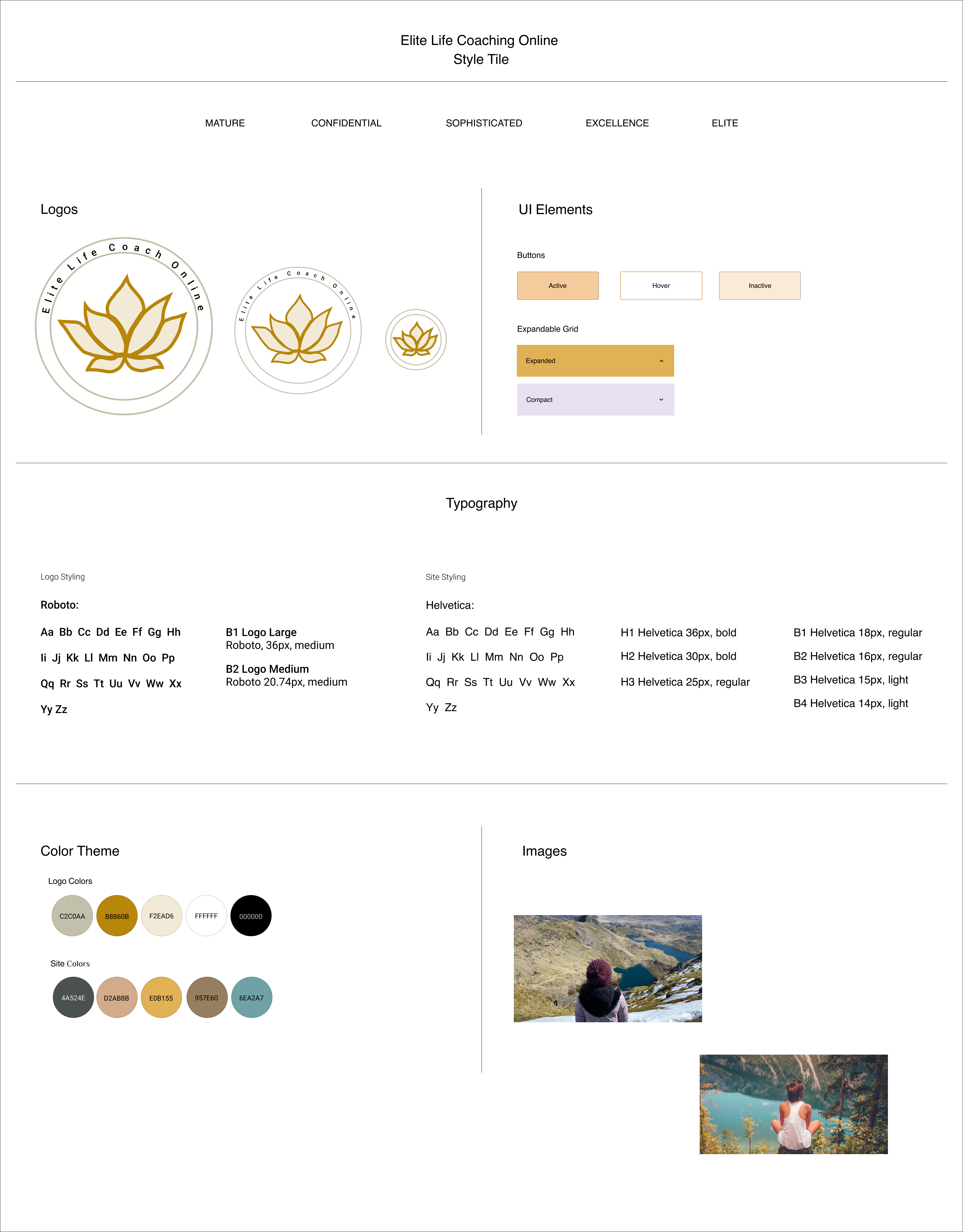 Style tile showcasing color palette, typography, and imagery for ELCO website design